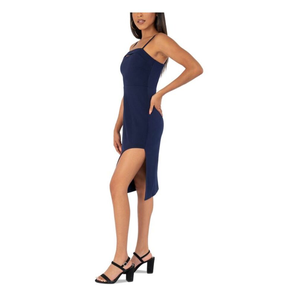SPEECHLESS Womens Navy Side Slit Spaghetti Strap Below The Knee Body Con Dress M - Picture 3 of 4